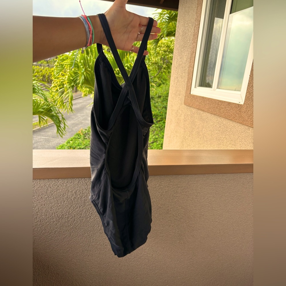 Black TYR swim suit. It is to big on me.